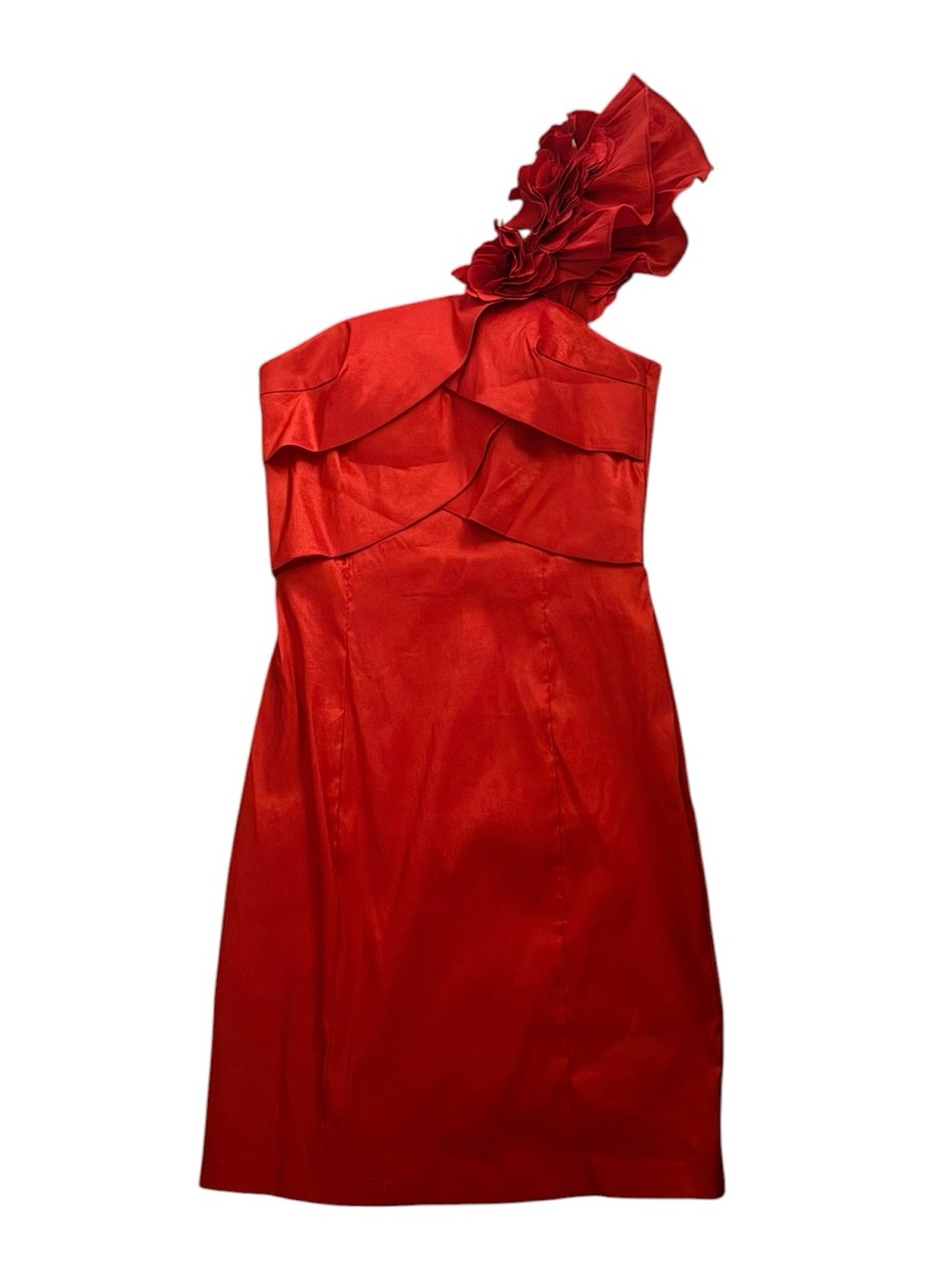 Y2K Forever 21 Red One-Shoulder Satin Mini Dress with Floral Shoulder Detail
